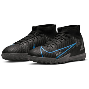 Nike Youth  Mercurial Superfly 8 Academy Turf Shoes (Black/Blue)