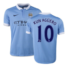 Nike Youth Manchester City Aguero #10 Soccer Jersey (Home 15/16)
