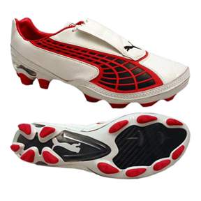 Puma v1.10 K I FG Soccer Shoes (White/Red)