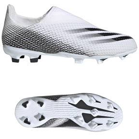 adidas Youth X Ghosted.3 Laceless LL FG Soccer Shoes (White/Black)
