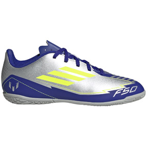 adidas Youth  Messi F50 Club Indoor Soccer Shoes (Silver/Yellow/Blue)