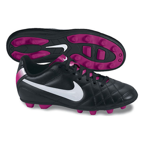 Nike Youth Tiempo Rio FG Soccer Shoes (Black/Fireberry)